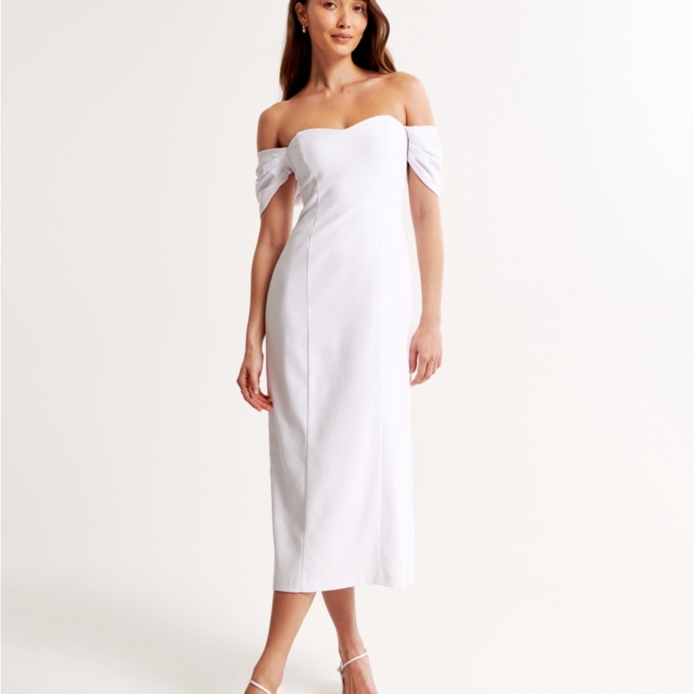Abercrombie & Fitch White Off-Shoulder Midi Dress
